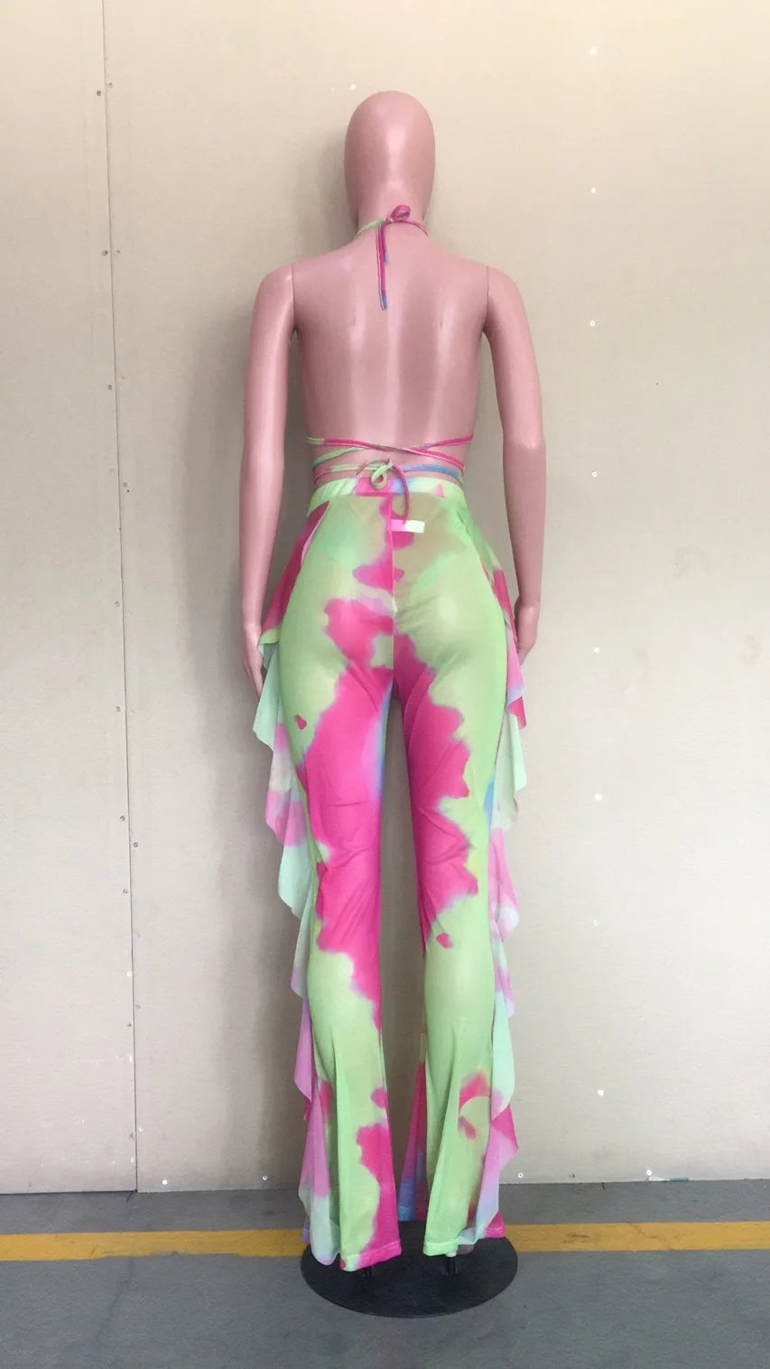 Bra+tassel Pants Suit  2 Piece Set Women Hot Pink Swimsuit Mesh Bathing Suit Sexy Matching Swimwear Viquinis Mujer 2022
