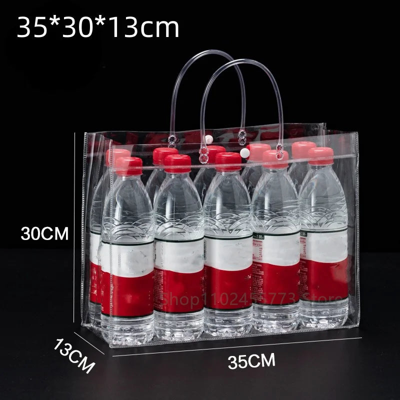 10/20pcs/lot Transparent Soft PVC Gift Tote Packaging Bags with Hand Loop Clear Plastic Handbag Cosmetic Bag