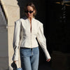 Urban White Women Blazer Coats Elegant Single Breasted V-neck Long Sleeve Female Jacket 2025 Autumn Office Lady Outwears