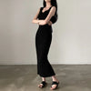 CIBBAR Basic Strick-Maxikleid Koreanische Mode Quadratischer Kragen Ärmellos Damenkleider Sommer Lässig Y2k Vintage All-Match Outfits
