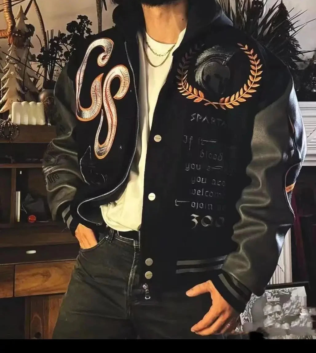 Bestickte College Jacke Herren PU-Lederärmel Oversized Bomberjacken Damen Baseball Mäntel Streetwear Herren Kleidung