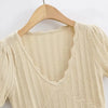 Damen V-Ausschnitt gestricktes Häkel-T-Shirt mit