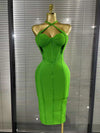 Green Color Women Sleeveless Sexy Halter Off the Shoulder Bodycon Bandage Midi Dress Celebrate Nightclub Party Birthday Outfit