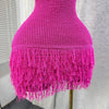 Joskaa 2025 Summer Women Elegant Round Neck Sleeveless Tassels Hem Bodycon Mini Knitted Dress Holiday Beach Party Clubwear