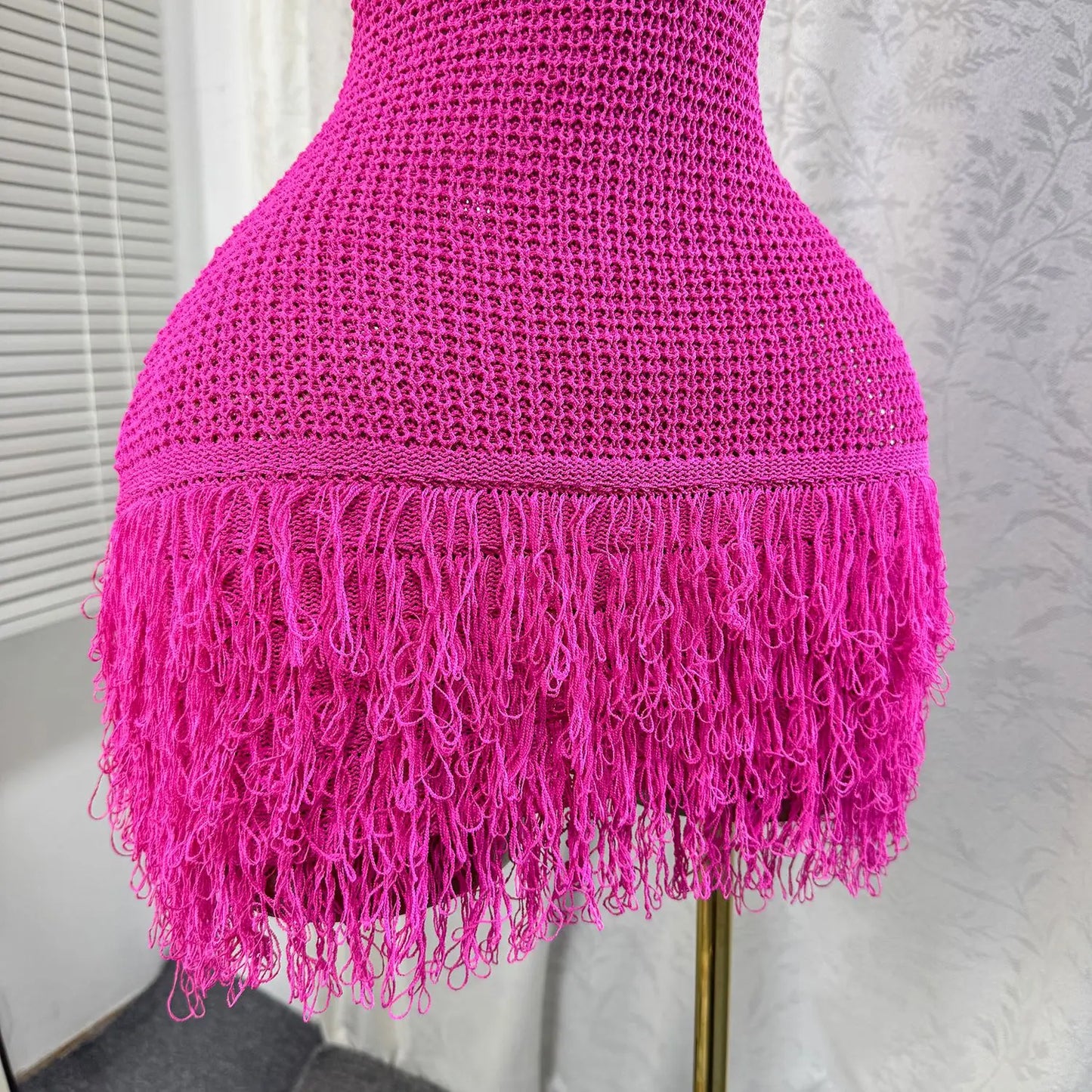Joskaa 2025 Summer Women Elegant Round Neck Sleeveless Tassels Hem Bodycon Mini Knitted Dress Holiday Beach Party Clubwear