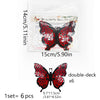 6pcs/set 3d Double Layer Butterfly Valentine's Day Decorative Wall Stickers Glitter Gold Butterfly Decorative Stickers