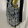 Stock Luxury Diamonds Tassel Sexy Hollow Out Black Mini Dress Woman Evening Celebrate Birthday Party Stage PhotoShoot Costume