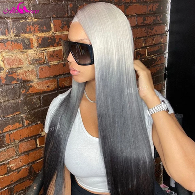 Ombre Grau Schwarz 13x6 Lace Front Perücken Transparente Spitze Glatte Perücken 613 Farbige Echthaarperücken Remy-Haar Für Schwarze Frauen