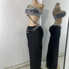 Luxus Kristall Diamanten Top Rock Zweiteiler Damen Bandage Sets Weiß Schwarz Gestrickt Celebrity Abend Geburtstag Party Outfit