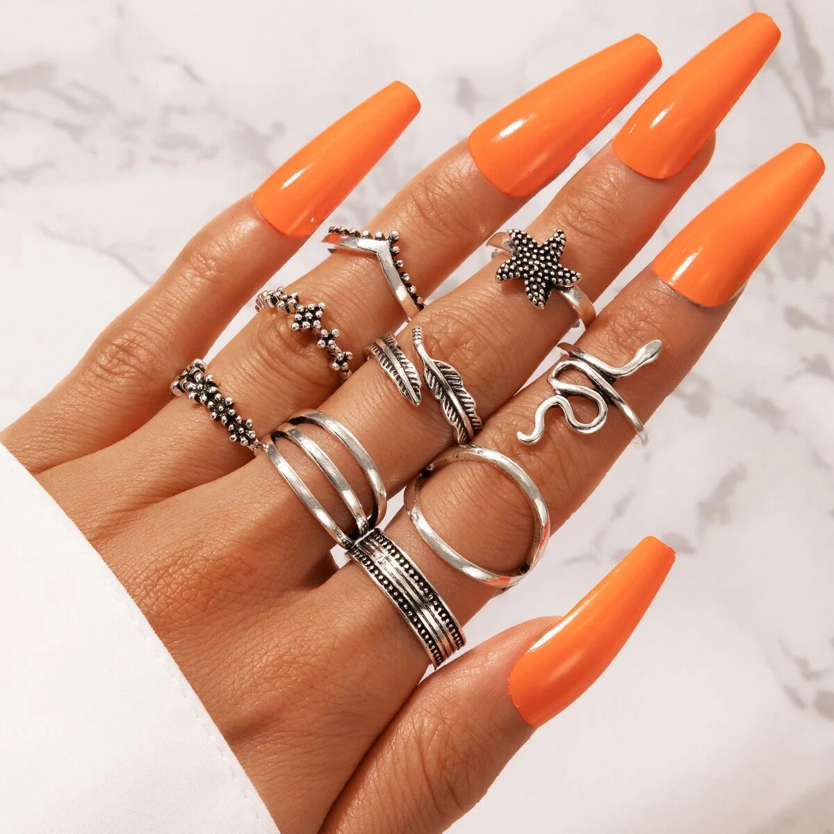 50pc/Lot Jewelry Factory In Stock Finger Rings Women Gold Antique Silver Plate Enamel Opal Crystal Snake Jewelry Party Bar Girl