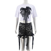 CM.YAYA Women's Set Bow O-Neck short sleeve Tops and lace Shorts Suits Streetwear Casual Two 2 Piece Outfits Tracksuits Summer