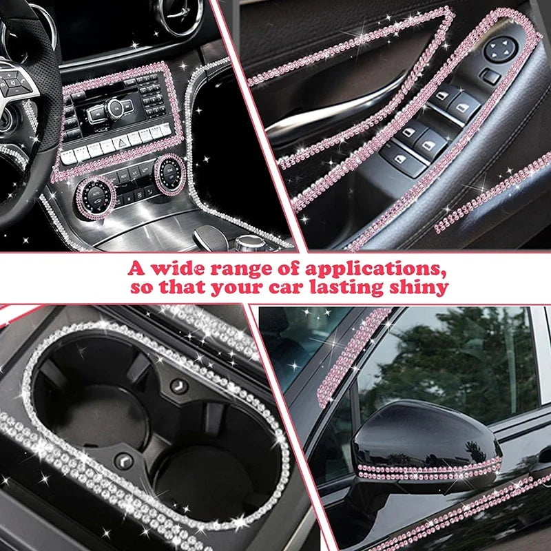 Pink Bling Auto-Zierleisten selbstklebend 5m Strass Auto-Interieur-Zubehör für Frauen Auto Kristall Tür Aufkleber Auto Armaturenbrett s