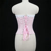Sexy Women Pink Overbust Corset Crop Top Sweet Lace Patchwork Slim Fit Strapless Bustier Chic Party Summer Clothes Streetwear