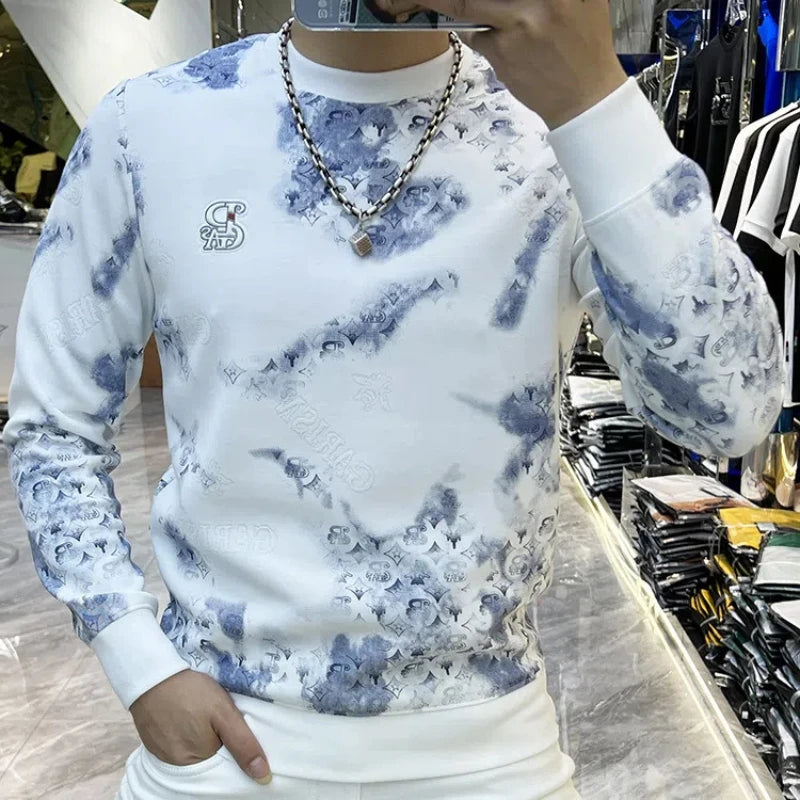 Trend Vielseitig Frühling Herbst Neu Herren O-Ausschnitt Graffiti-Druck Kontrastfarbe Mode Luxus Lässig Langarm Sweatshirts Oberteile