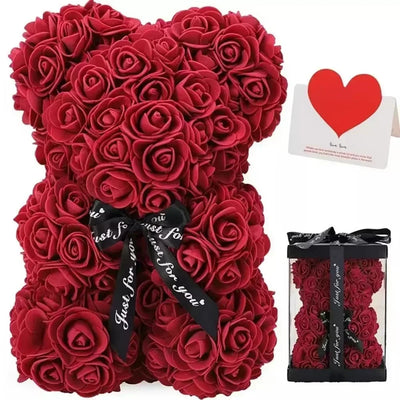 Künstliche Blume, Ewige Rose, Teddybär für Geburtstagsgeschenke und Dekoration, Miniatur A für meine Freundin zum Valentinstag