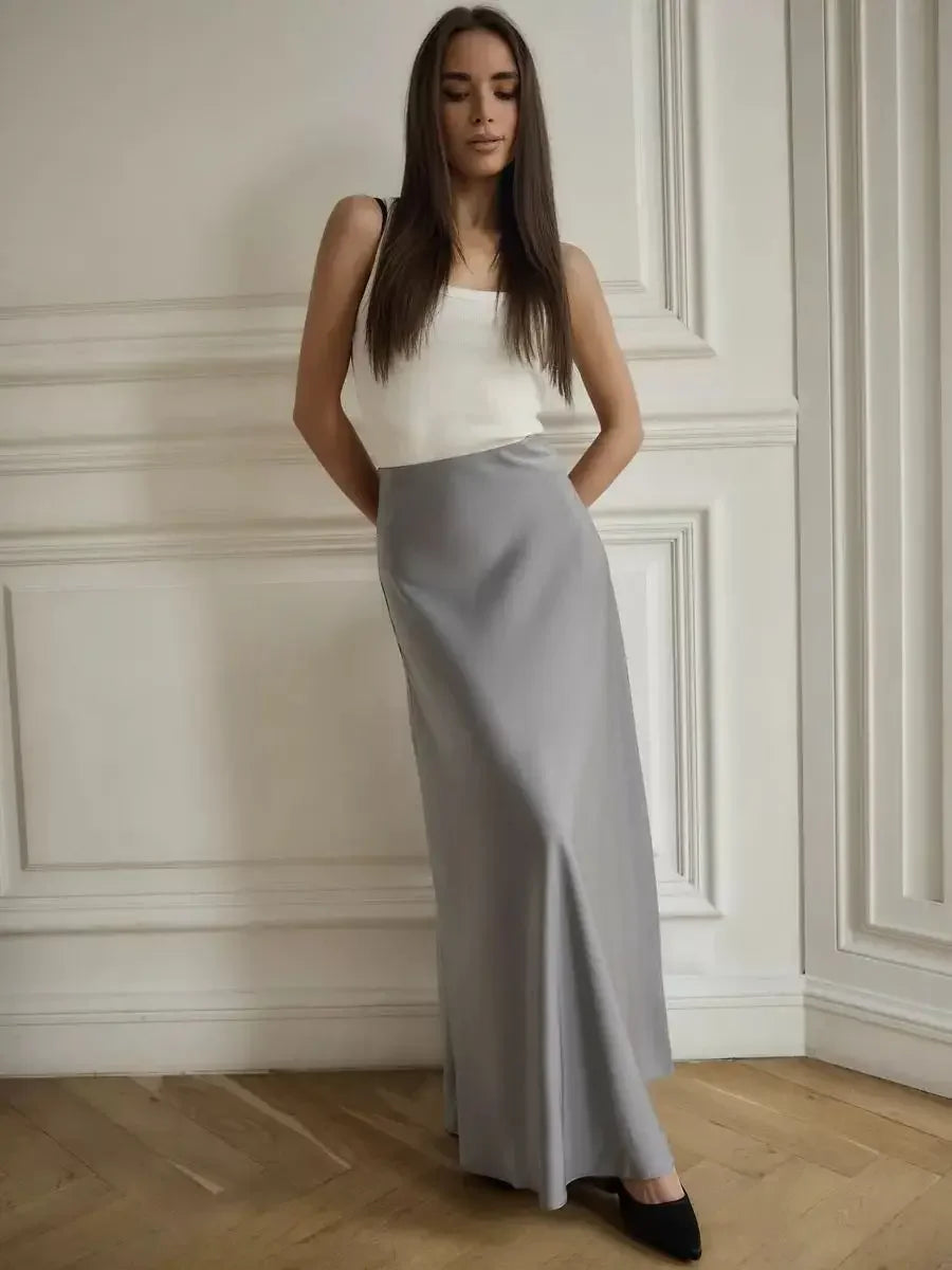 Wolfeel Freizeit Satin Damenrock Frühling Sommer Mode Locker Hoher Bund Maxi Röcke Elegant Einfacher Satin-Fischschwanzrock