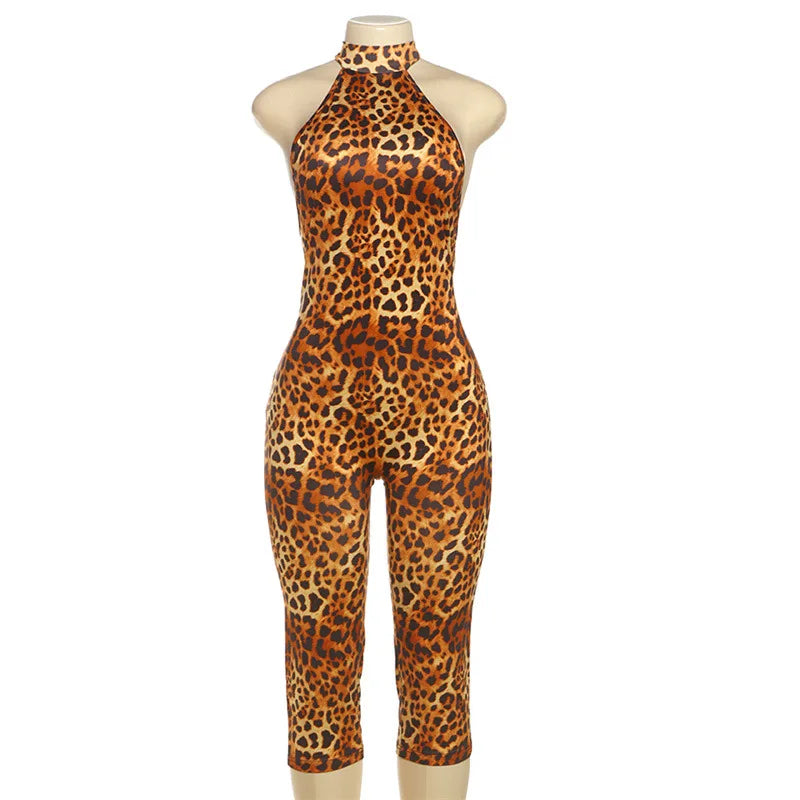 Blumendruck Sommer Caprihosen Jumpsuits Damen Sexy Ärmellose Schnürung Neckholder Rückenfrei Geraffte Peach Hips Slim Rompers