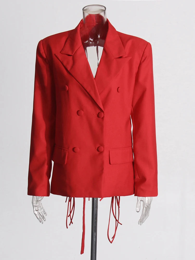 TWOTWINSTYLE Patchwork-Diamanten rückenfreier Blazer für Damen mit gekerbtem Kragen, langen Ärmeln, gespleißten Knöpfen, schickem Damen-Stil