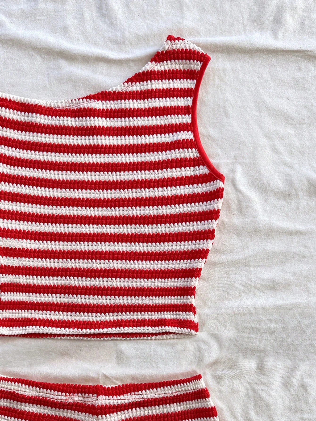 European and American striped vest shorts set, summer knitted hot pants top two-piece set