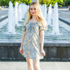 Damen Minikleider Sommer Mode Damenkleider Bedruckte Chiffonkleider mit Blumenmuster, gerafft, plissiert, kurze Puffärmel, Freizeitkleid
