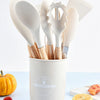 12Pcs Kitchen Utensil Set Silicone Spatula Set Wooden Handle Heat-Resistant Cookware Spatula Spoon Brush Whisk for Kitchen