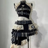 Punk Style Vintage Woman 2 Piece Sets Y2k Design Strapless Crop Tops + High Waist Ruffle Skirt Female Party Korea Style Outfits