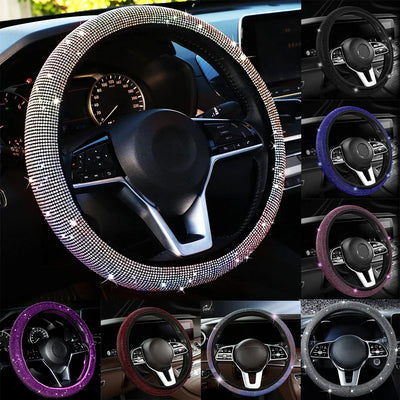 Bling Auto Lenkradabdeckung mit Kristall-Diamant Glitzerndem Auto SUV Strass Lenkradschutz Fahrzeug Auto Dekoration