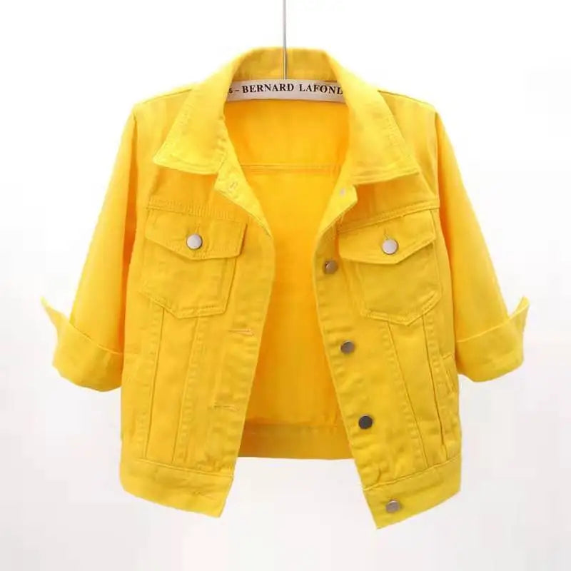 Damen Jeansjacke Frühling Herbst Kurze Jacke Rosa Jeansjacken Lässige Oberteile Lila Gelb Lila Blau Locker Sitzende Oberteile Damen Oberbekleidung
