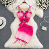 Pink Gradient Jeans Skirts Set Girl Fashion Denim Sleeveless Camisole Vest Top Two-piece Set Mini Bodycon Strap Skirt Summer