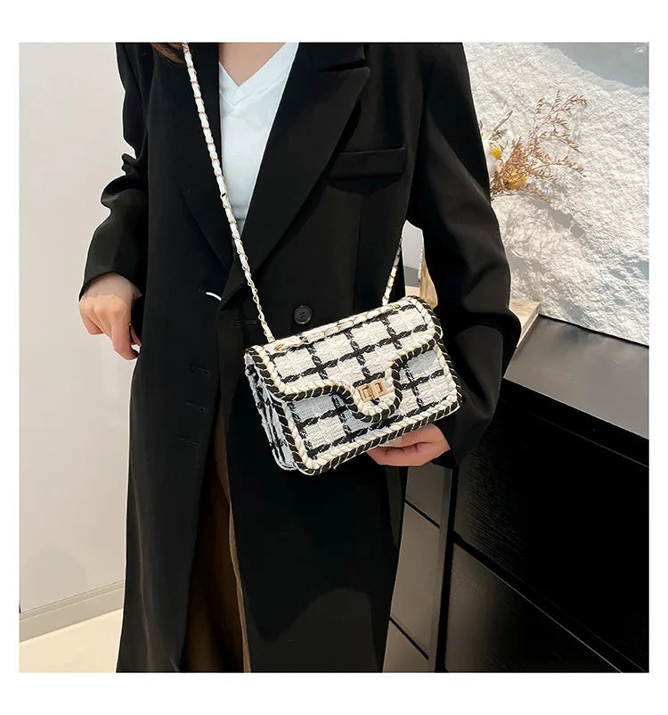 Schwarz-weiß karierte lässige Umhängetasche Umhängetasche Damen Schultertaschen Handtaschen mit oberem Griff Modische quadratische Tasche