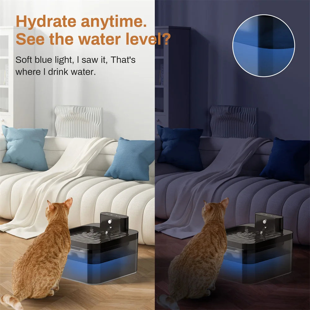 Cordless Automatic Cat Water Fountain USB Cable/Battery Powered Smart Motion Sensor Silent Water Pump Circulation Filtration