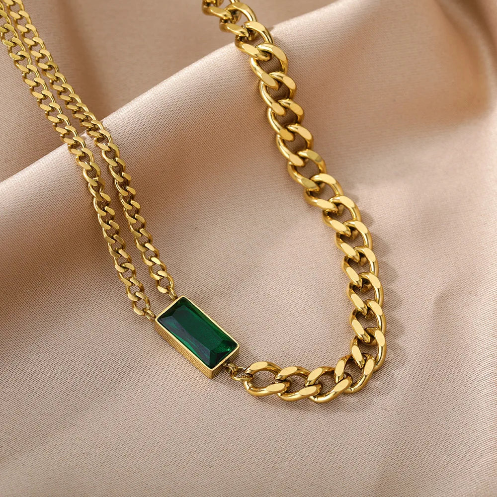 Double Layer Hollow Clavicle Chain Stainless Steel Necklace For Women Punk Hip-Hop Streetwear Jewelry Dropshipping