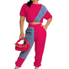 CM.YAYA Workout Denim Patchwork Women Two 2 Piece Set Outfit Sweatsuit 2022 T-shirt and Jogger Pants Matching Set Tracksuit