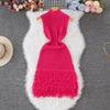 Women's Solid Color Sleeveless Round Neck Slim Fitting Fringe Fur Dress for Summer 2025