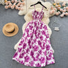2024 New Summer Korean Fashion Rose Flower Print Romantic Retro Party Dress Elastic High Waist Vacation Long Dress Beach Vestido