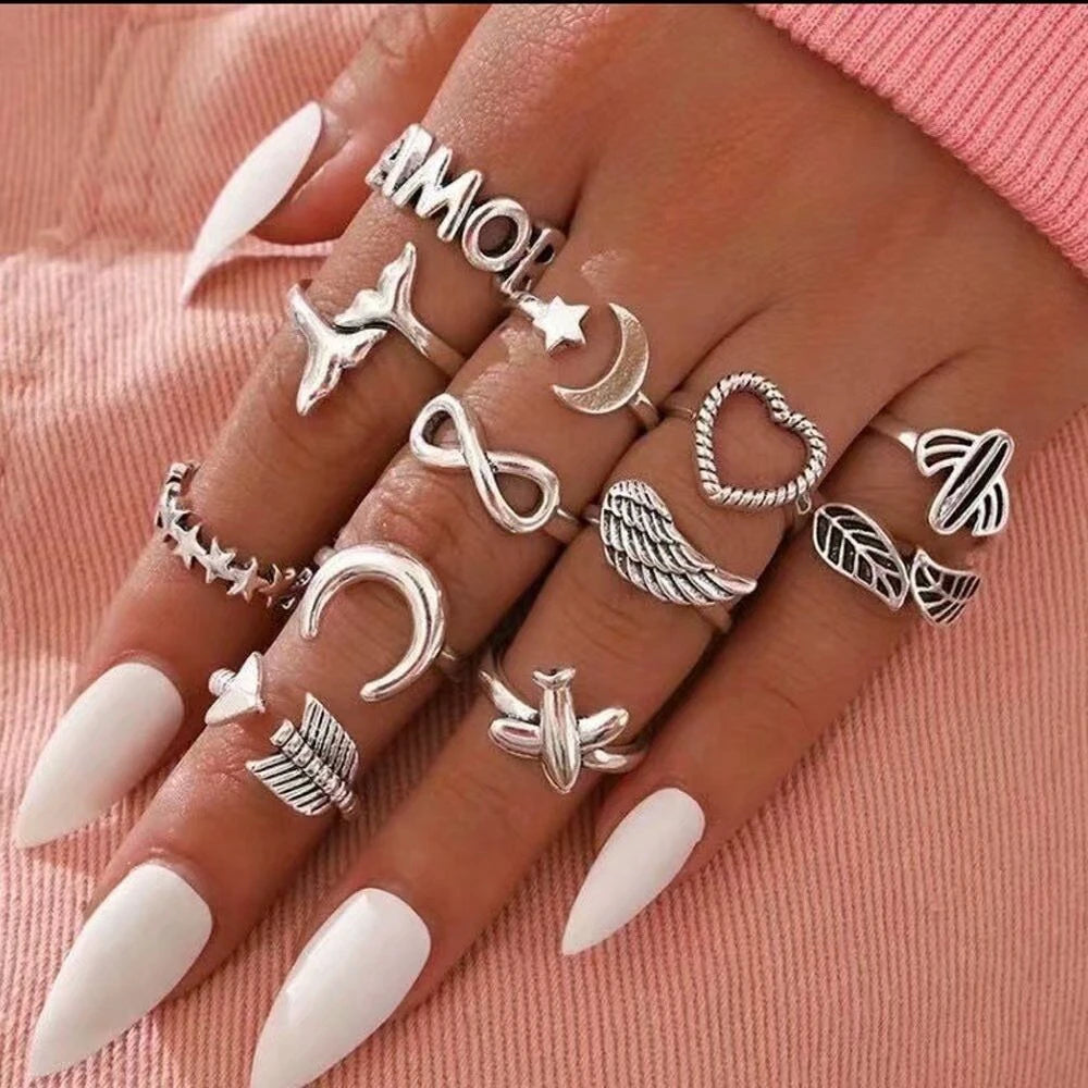 50pc/Lot Jewelry Factory In Stock Finger Rings Women Gold Antique Silver Plate Enamel Opal Crystal Snake Jewelry Party Bar Girl