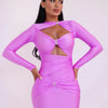 Articat Sexy Hohl Saum Langarm Elastisches Enges Kleid Damen Falten Doppellagig Weibliche Vestidos Elegantes Party Abendkleid