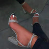 Glänzende goldene Strasssteine Chunky Heels Sandalen Damen Sexy Kreuz Knöchelriemen Silber High Heels Sommer Party Kleiderschuhe Damen Pumps