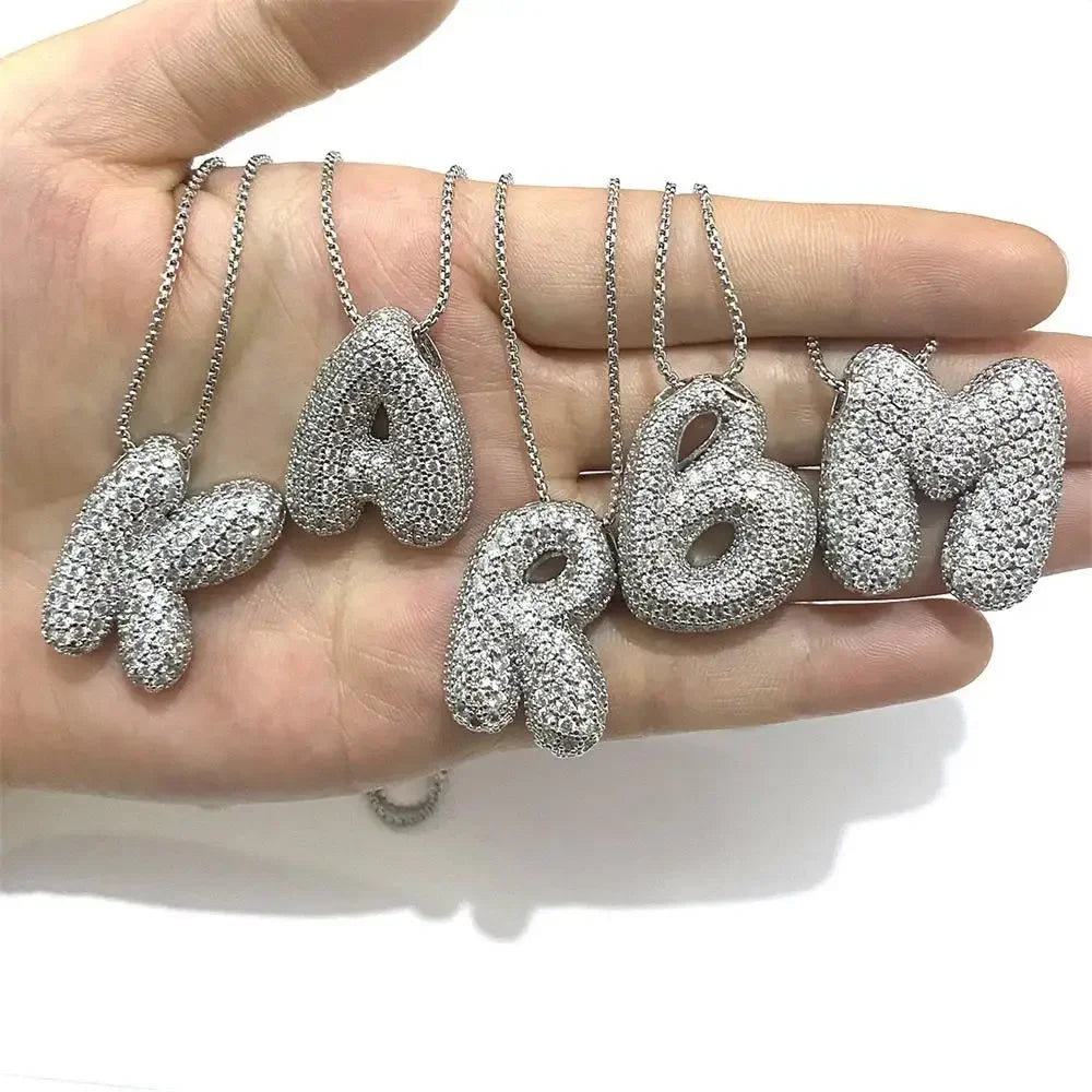 18K Vergoldet Wasserdicht Dicke Blase Alphabet Buchstabe Schlüsselbein Halskette Funkelnder Strass Ballon Initialen Schmuck