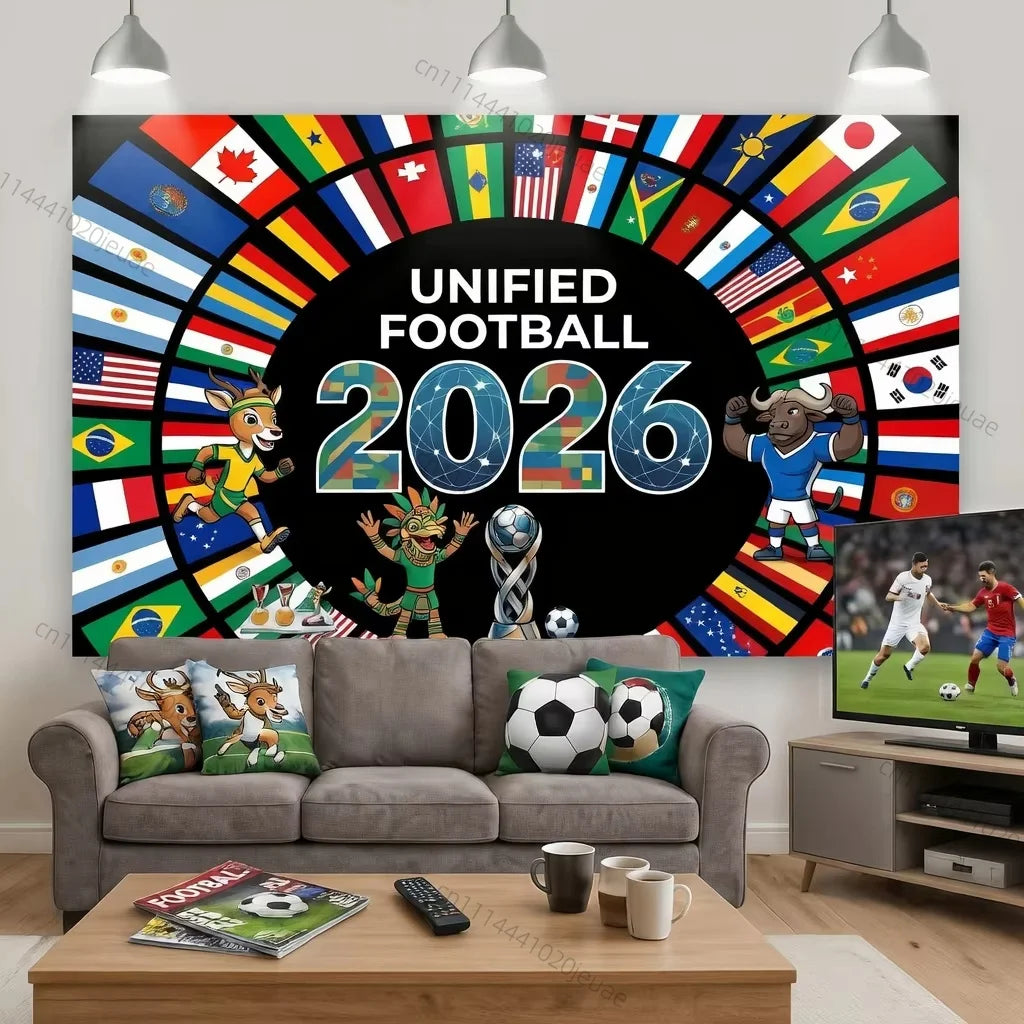 Unique Wall Tapestries Soccer Cup 2026 Flags Tapestry World Football Event Background Cloth Decor Sport Fans Party Banners Decor