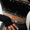 Top Frauen 2025 Frühling Neue Mode Strass Bandeau Transparenter Mesh Slim Fit Langarmshirt Sexy Enges Alltags-T-Shirt Top