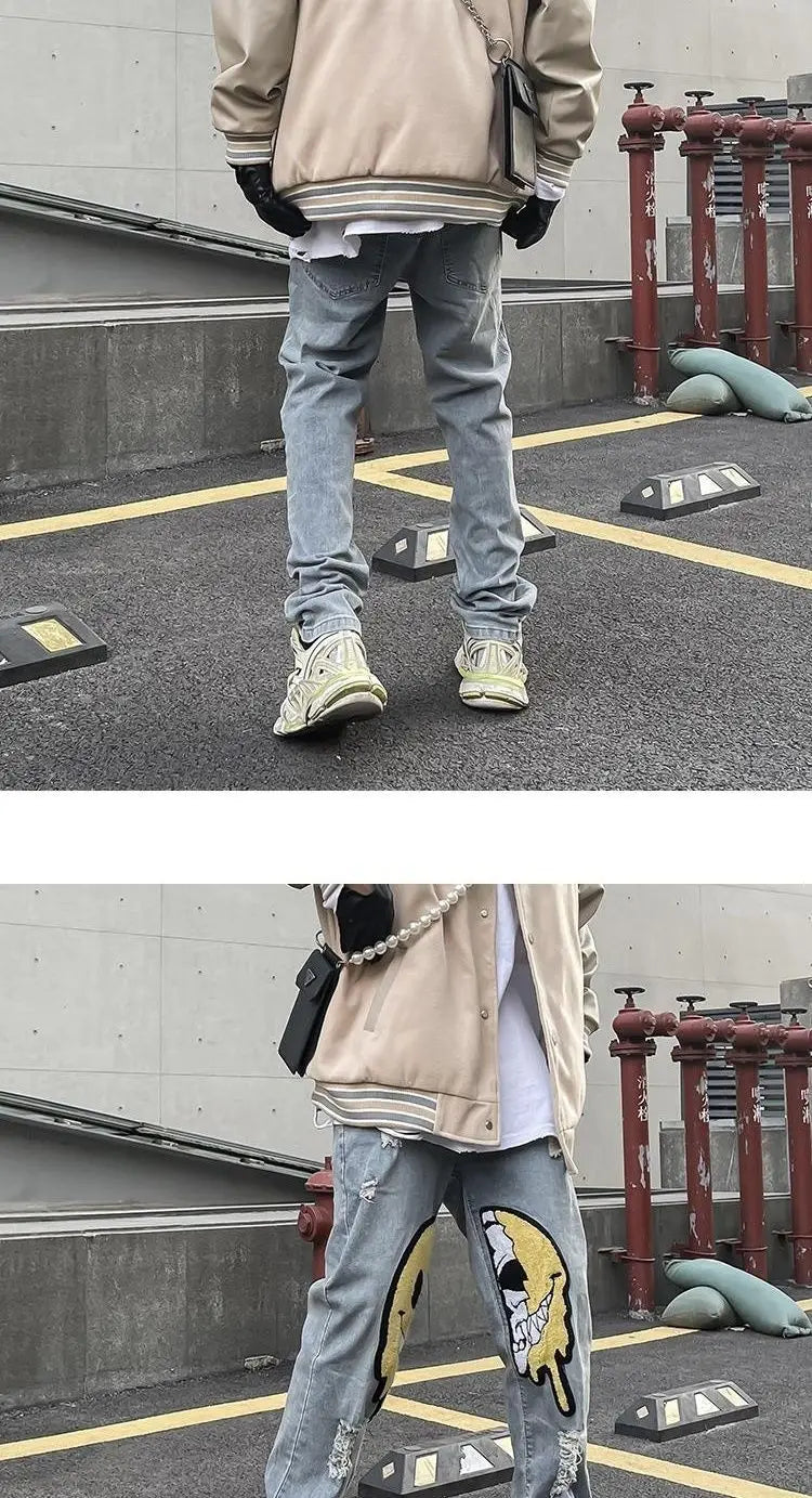 Irregular Ripped Hole Jeans Denim Pant Woman Man Straight Patchwork Baggy boyfriend y2k Punk Kpop Harajuku Streetwear Hip Hop