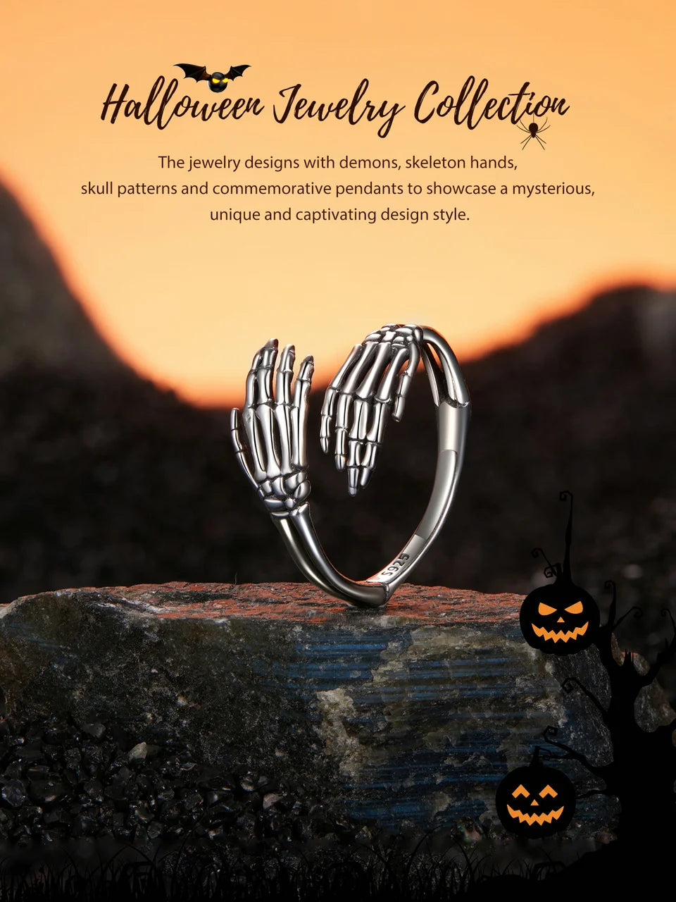 BAMOER Genuine 925 Sterling Silver Vintage Hug Hand Open Ring for Women Retro Finger Ring Fine Jewelry Birthday Gift BSR608-E