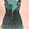 Damen Partykleid Ärmellos Glänzende Pailletten Feder Abendkleid Sexy schulterfrei rückenfrei Mini Formelle Ballkleider HXY8