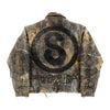 Vintage Leaves Camouflage Jeans Jacket Two Piece Set Y2K Suit Men Letters Rhinestone Sequins Oversized Coat Baggy Jeans Clothing