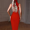 Midi Bandage Dress Women Red Party Dress Bodycon Elegant Sexy V Shaped Spaghetti Strap Evening Birthday Club Outfit 2023 Summer