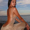 kliou Shiny Long Dress Stunning Women Solid Summer Thin Mesh Sheer Backless Sleeveless Bodycon Female Elegant Fashion Vestidos