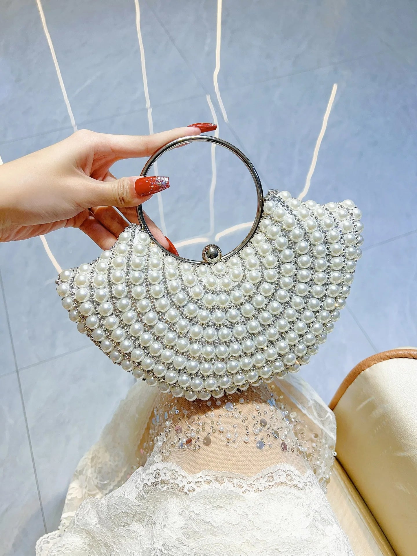 Luxuriöses Design Glitzernde Bankett-Clutch-Tasche Mode Perlmutt-Einlage Hochzeitshandtasche Damen Umhängetasche mit Kette Neue Clutch-Geldbörse