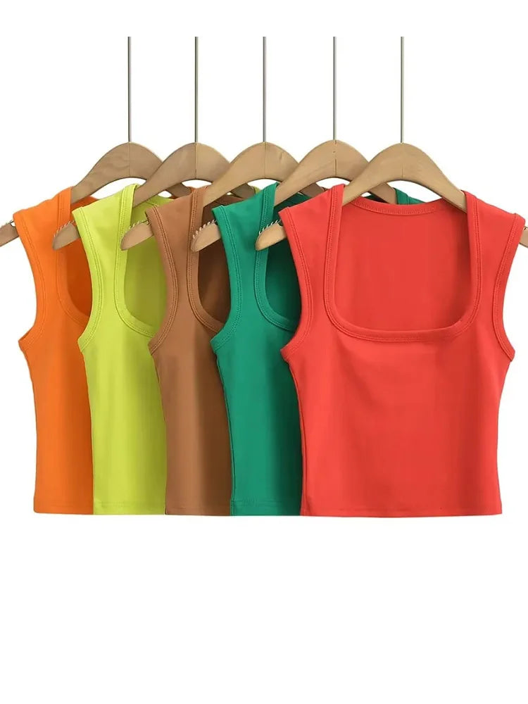 Deep Square Collar Vests 2025 Summer New Fashion Sexy Women's Crop Tops Sling Vest Camis