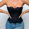 SsTss American Court Corset Sheer Mesh Breathable Corset Sexy Top Hollow Irregular Lace Double Layer Shapewear Chic Camis Top